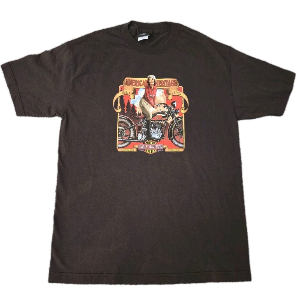 Harley Davidson Shirt Mens L Black Motorcycle Biker Vintage Pinup Girl Heritage
